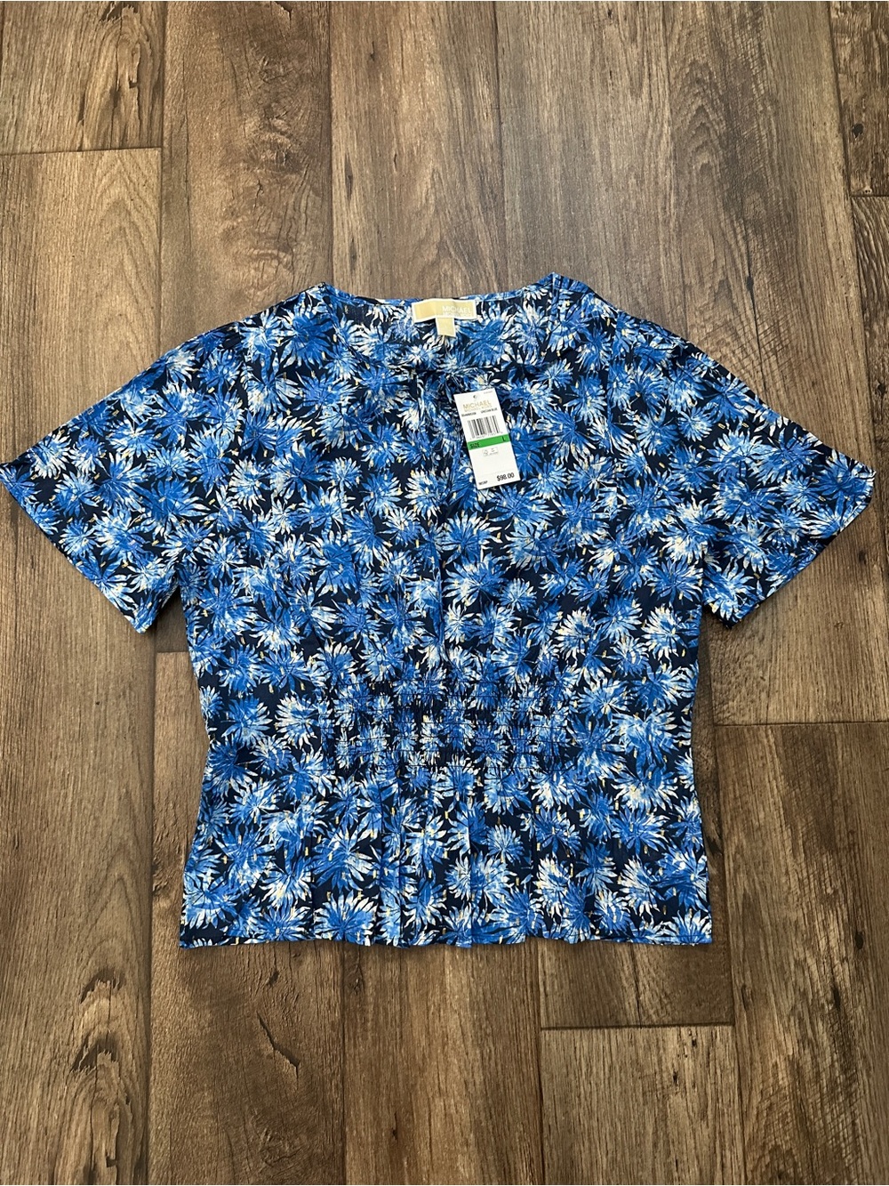 Michael Kors Blouse Top Women’s Size L Blue Gold Floral Print
